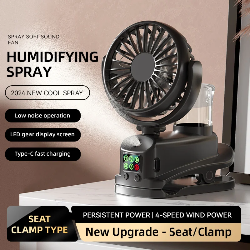 Oscillating Fan Clip - Refrigerating Clip Spray Fan Rechargeable Office